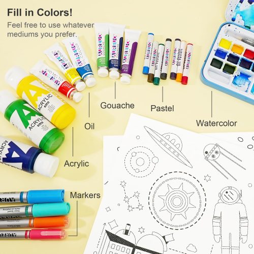AUREUO 12 Pc Pre Drawn Canvas for Kids - 8x10 Inch Preprinted Canvas Boards for Painting with Design - Stenciled Canvas Panels for Oil Acrylic Tempera Paints