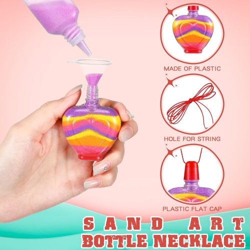Libima 20 Pcs Sand Art Bottle Necklaces Bulk for Kids Small Art Containers Crafts DIY Party Favors with Clear Mini Funnels for Craft Making Classroom Activities, Sand Not Included