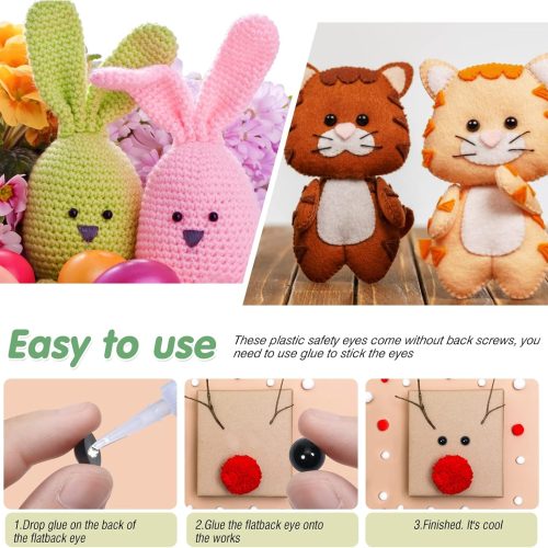 TOAOB 830pcs Round Black Plastic Doll Eyes 3mm to 16mm Flatback Button Craft Eyes for Stuffed Animals Amigurumis Crochet Bears Crafts Making