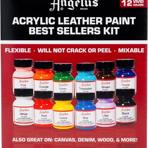 Angelus Acrylic Leather Paint, Best Sellers Kit, Flexible Paint For Shoes, Sneakers, Leather, Canvas, Furniture, and More - 12 Colors (1 oz Each)