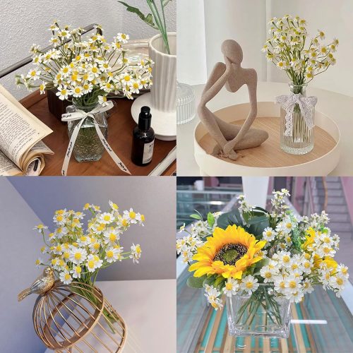 4 Small White Daisy Flowers Artificial,2 Bouquet/12Pcs 10 Inch Fake Daisies,Spring Wild Flower for Party Decor (Vase Not Inclouded)