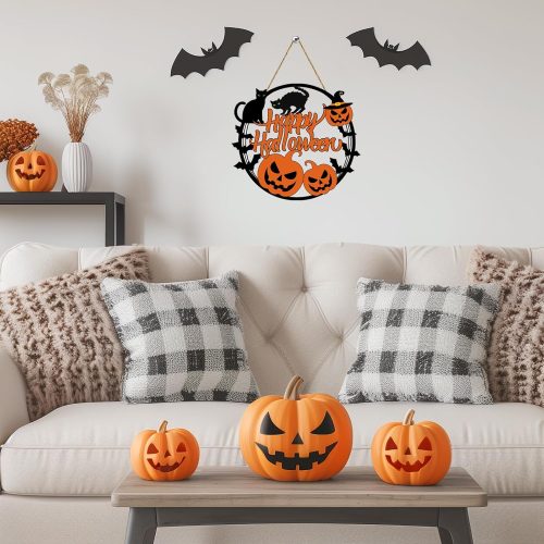 4 Halloween Door Decorations Halloween Wreath Scary Pumpkin Black Cat Bat Front Door Hanger Wooden Hanging Sign Wall Decor for Room Party Indoor Home Decor
