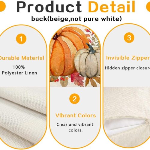 4 RABUSOFA Fall Pumpkin Throw Pillow Covers 12x20 Inch,Autumn Maple Leaf Thanksgiving Lumbar Outdoor Cushion Cases Decoration for Home Couch(2525-12)