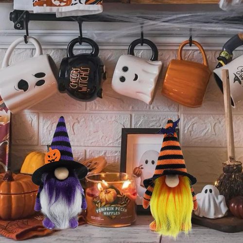 4 Attiigny 2PCS Halloween Stuffed Gnomes Plush,Handmade Festival Witch Tomte Scandinavian Elf Home Decor,Halloween Day Party Table Centerpiece Santa Gnomes Gifts for Family,Friends
