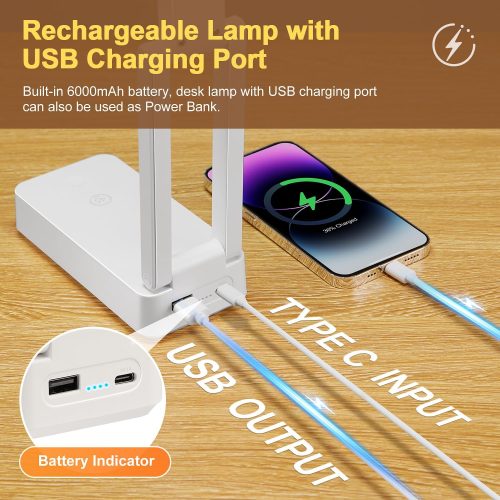 4 Rechargeable Lamps Cordless Lamps,6000mAh Battery Powered Lamp,3 Colors+Dimmable Desk Light,Rechargeable Table Lamp with USB Charging Port+45min-Timer,Wireless & Portable Light,Battery Operated Lights