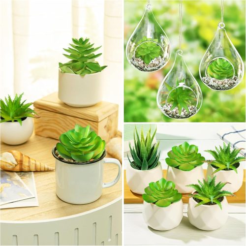 4 Fake Succulent Plants, 6pcs Mini Green Succulent Plants Faux, Artificial Succulents Plants for DIY Crafting Home Floral Wall Office Decoration (excluding pots)
