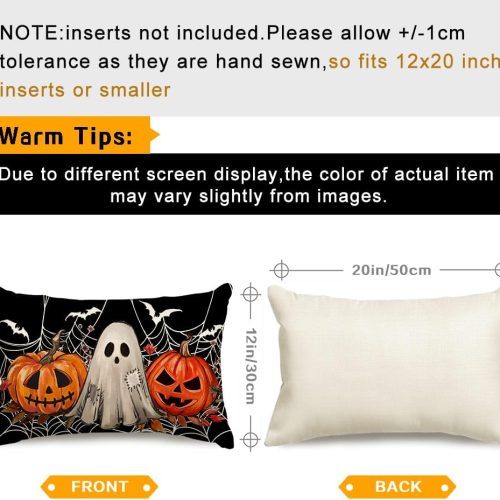 4 RABUSOFA Halloween Ghost Pillow Covers 12x20 Inch, Jack O Lantern Orange Pumpkin Bat Black Outdoor Lumbar Cushion Cases Decoration for Home Sofa Couch Indoor (Black, 12" x 20")