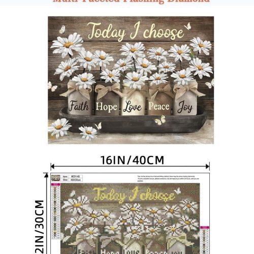 4 Diamond Art Kits for Adults, Inspirational Diamond Painting Kits for Beginners, 5D Daisy Round Full Drill Gem Art for Adults, Paint by Diamonds Pictures DIY Crafts Kits 16x12inch