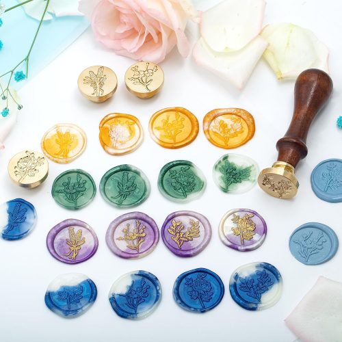 4 Cosmos Flower Wax Seal Stamp, Elegant Garden Botanical Plant Sealing Stamper with Wooden Handle for Floral Aesthetic Wedding Invitation Card Envelope Letter Planner Journal Accessories
