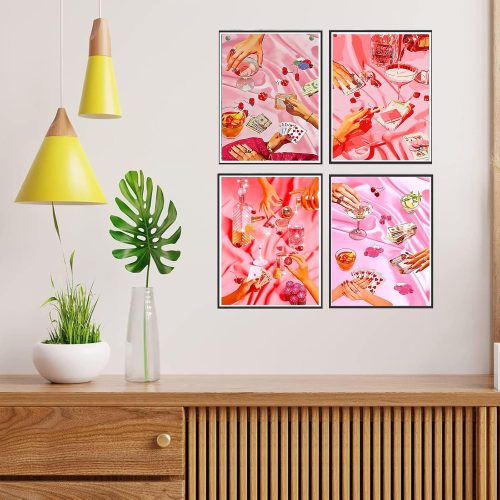 4 KICHANG 4Pcs Pink Vintage Diamond Painting Diamond Art Kits for Adults,5D Diamond Dots Diamond Art Kits,Round Full Drill Diamonds Crafts for Home Decor&Gift-12x16in