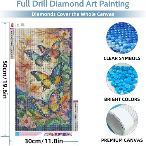 4 Ycydilirab Butterfly Diamond Painting Kits for Adults-Diamond Art Kits Full Drill,Butterfly Gem Painting Crafts for Adults Home Wall Decor,DIY 5D Gem Art Butterflys Perfect for Relaxation 12x20inch