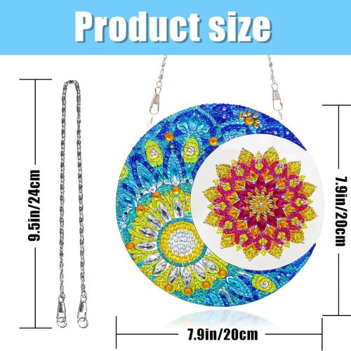 4 Diamond Art Kits, Mandala Diamond Painting Kits DIY Hanging Window Pendant Ornament for Home Decoration & Gift 7.3 inch (Moon)