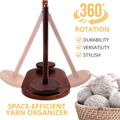 4 Wooden Yarn Ball Holder - Brown Yarn Holder for Crocheting Big Sully Spinner with 1 Spindle Ball for Crocheting Spinner Gift for Knitting Lovers