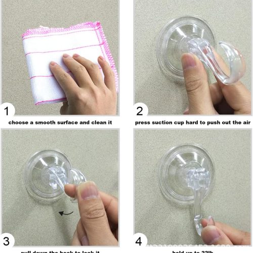 4 4 pack Suction Cup Heavy-Duty Hook,Large Clear Reusable Wreath Vacuum Hook,use for Windows Tiles Glass Smooth Doors and Mirrors to Hang Bags Coats Umbrellas kitchenware and Christmas Wreaths