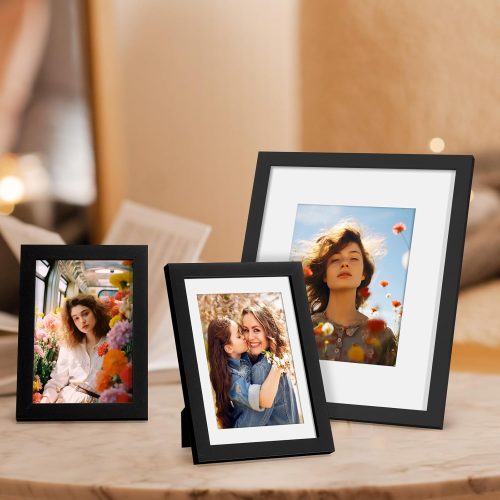 4 SYNTRIFIC 5x7 Picture Frame Set of 2,Display Pictures 4x6 with Mat or 5x7 Without Mat,Wall Hanging Photo Frame or Tabletop Display,Black