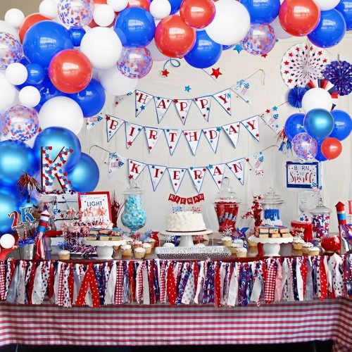4 Red White Blue Balloons Different Size Red White and Blue Balloons Garland Arch Kit with Confetti Balloons for 4th of July Independence Day Superhero Birthday Party Anniversary