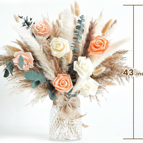 4 Dried Flower Bouquet | Pampas Grass Decor | Floral Arrangements for Home & Wedding | Boho, Rustic, and Modern Decorations (Without vase)