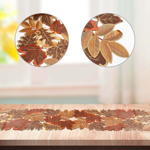 4 Anxingo Fall Leaves Table Runner, Thanksgiving Table Runner, Autumn Harvest Decorations, Fall Theme Dining Decor, Outdoor Home Party Table Decoration 14 × 68 inch