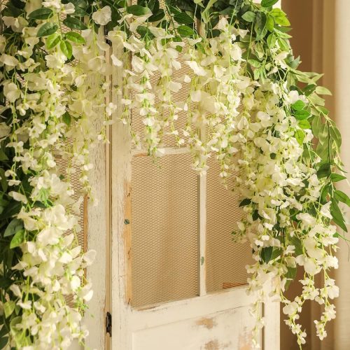 4 Veryhome 3Pcs 7.2Ft/Piece Artificial Flowers Wisteria Garland Artificial Wisteria Vine Hanging Flower Greenery Garland for Home Garden Outdoor Wedding Arch Floral Decor (White)