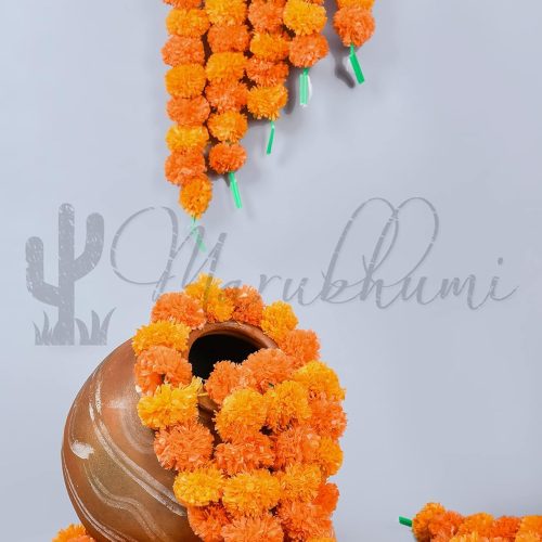 4 Marubhumi 5 PC - 5 feet Artificial Marigold Flower Garland – Long Strands for Diwali, Wedding & Festive Decoration – Traditional Indian Home Decor