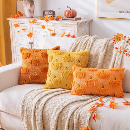 Fall Pumpkin Rust Throw Pillow Covers 20x20, Set of 2 Halloween Decorations Indoor Autumn Throw Pillows for Couch Sofa Holiday Decor