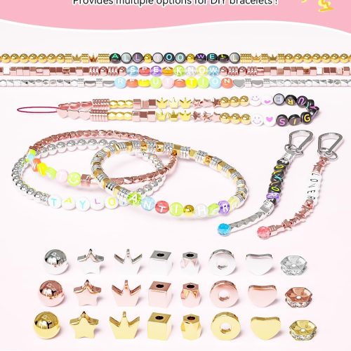 ARTDOT 1740 Pieces Gold Beads for Friendship Bracelets Making Kit, 8 Shapes Organized Jewelry Making Supplies Spacer Beads Set with Rhinestones Crafts Gifts