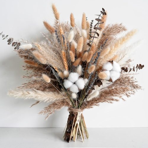 Natural Dried Flower Bouquet - Pampas Grass, Cotton Stems, Bunny Tails, Eucalyptus, Lavender & Wheat - Rustic Boho Decor for Home, Fall Decorations for Home, Wedding, or Gift