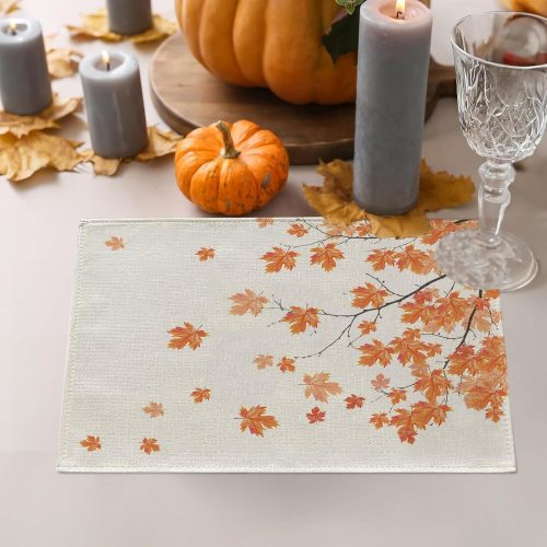 Fall Placemats Set of 4 Autumn Maple Leaves Vintage Thanksgiving Table Mats 12 x 18 Inch Seasonal Farmhouse Kitchen Dining Table Decor