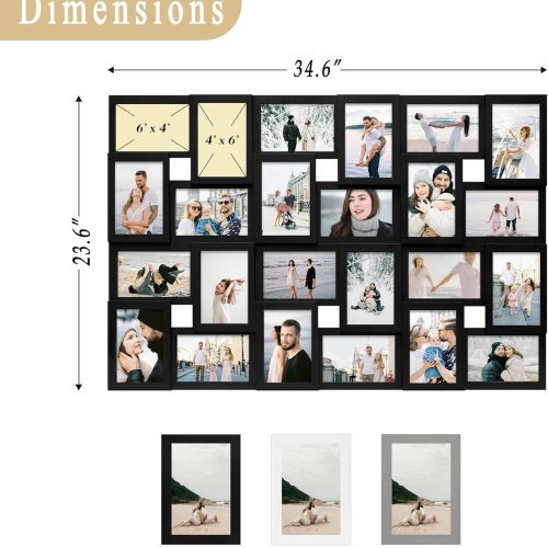 Jerry & Maggie 4×6 collage frame 24 pictures, picture frames collage wall decor, 24 slot picture frame Wall Hanging For 6×4 Photo, Black