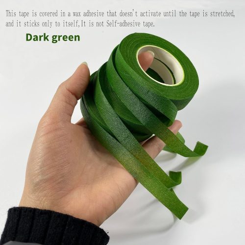 zYoung 4 Rolls Floral Tape 1/2inch Flower Tape Dark Green Floral Tape for Bouquets Floral Arranging Stem Wrap Craft