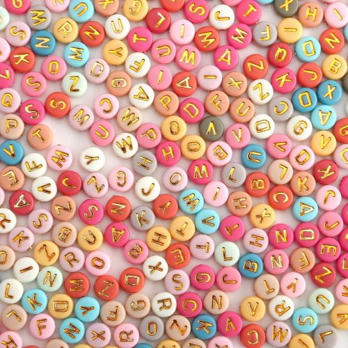 1000pcs Acrylic Small Letter Beads Round Letter Beads Colorful Acrylic with Gold Letter Alphabet for Jewelry Making Alphabet Beads (Colorful Gold（Pink）)