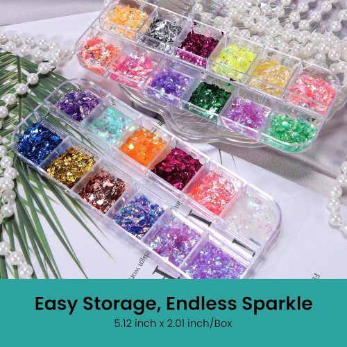 Resiners Chunky Glitter for Resin Crafts, 24 Colors Holographic Iridescent Loose Glitter, Epoxy Resin Glitter Sequin Flake Sparkle for Hair Nail Art Jewelry Making