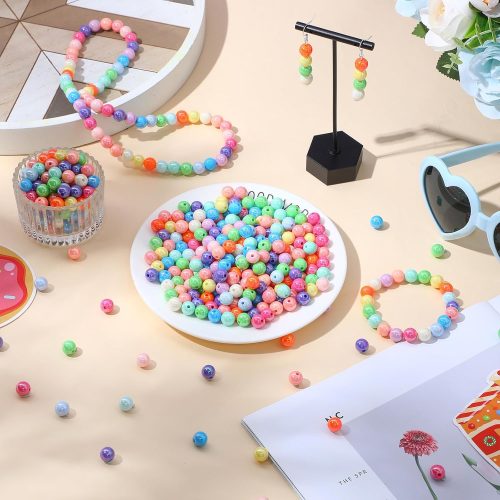 450 Pcs 10mm Color Acrylic Beads AB Rainbow Multicolor Candy Colors Beads for DIY Necklace Bracelet Jewelry Pen Keychain Making Accessories