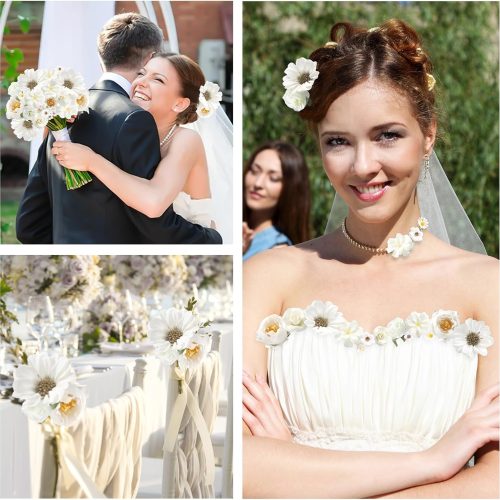 Serra Flora Mini Artificial Flower Heads Fake Flowers Small Silk Daisy Peony Flower Heads for Crafts Spring DIY Headwear Wreath Graduation Wedding Bridal Party Decoration