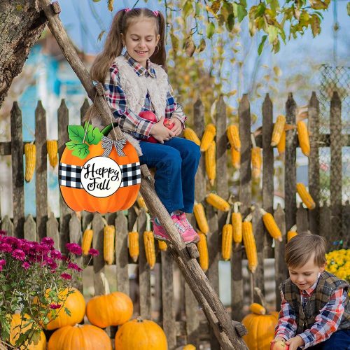 Yookeer Fall Decorations for Home Fall Door Decor Pumpkin Wall Decor Hanging Pumpkin Happy Autumn Thanksgiving Wooden Front Door Decoration for Indoor Outdoor Home Hanging Holiday Decoration