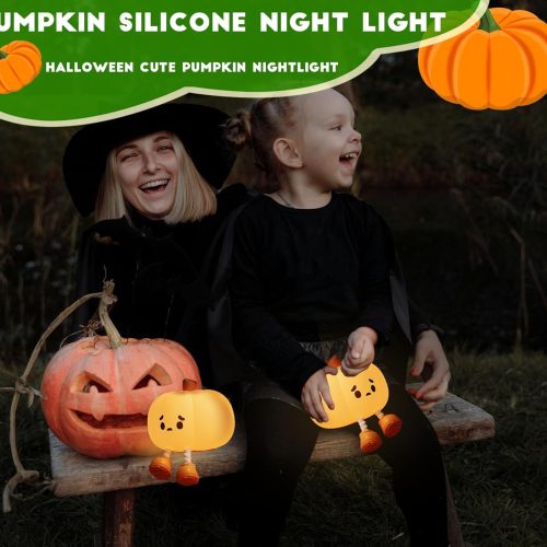 DREAMING MY DREAM Cute Pumpkin Lamp,Halloween Decor Night Light Silicone LED Lamp Rechargeable Bedside Touch Lamp,Nursery Pumpkin nightlight for Kids,Breastfeeding for Baby