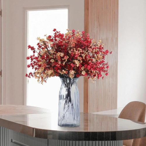 10pcs Fall Baby Breath Artificial Flowers Bulk Faux Flowers European Silk Bouquet Vintage Table Centerpieces for Thanksgiving Wedding Decor Table Arrangements(Burgundy)
