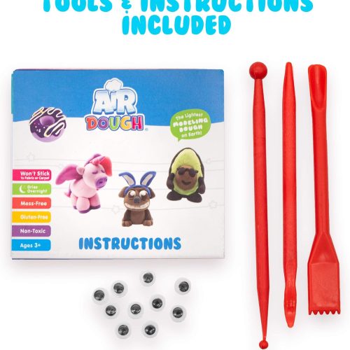 Air Dough - 60 Bags of Colored, Air Dry, Ultra Light, Non-Toxic Modeling Clay in a Bucket Including Accessories, Tools, Tutorial Videos (Educational, DIY, Kids Gifts, Art Craft Set for Boys & Girls)