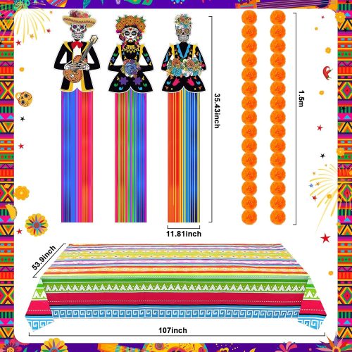 Libima 23Pcs Halloween Day of The Dead Trunk or Treat Car Decoration Kit Mexican Fiesta Backdrop Papel Picado Banner Marigold Flower Garland Hanging Skull and Skull Cutout for Dia De Los Muertos Decor