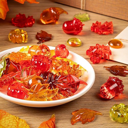120Pcs Acrylic Fall Vase Filler, Thanksgiving Mini Acrylic Pumpkins Leaves Acorns Gems for Decor Home, Table Centerpieces