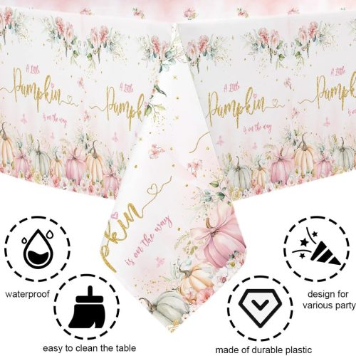 MEHOFOND Fall Pumpkin Baby Shower Decorations, Pink Little Pumpkin Balloons Garland Arch Kit, Autumn Theme Baby Shower Party Supplies 127Pcs with Baby Girl Shower Tablecloth and Floral Pumpkin Banner