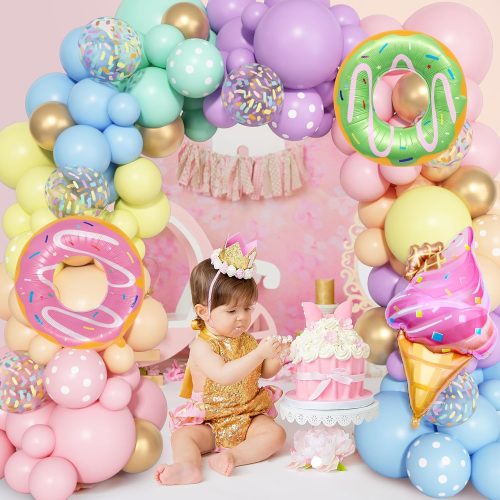 Pastel Donut Balloon Arch Garland Kit, 162pcs Donut Two Sweet One Birthday Party Supplies Girl Pastel Sprinkle Confetti Candy Ice Cream Foil Balloons for First Birthday Party Baby Shower Decorations