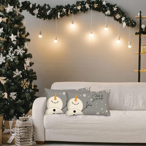 MFGNEH Christmas Decorations Christmas Pillow Covers 12x20 Inch Let It Snow Snowman Decor Christmas Lumbar Pillow Winter Holiday Throw Cushion Cover for Sofa Couch Grey