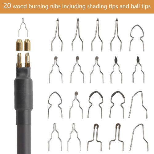 Professional Wood Burning Kit, Wandart 60W Wood Burning Tool Pyrography Kit with Dual Wood Burner 20 Woodburning Wire Nibs Tips including Ball Tips and 5PCS Stencils