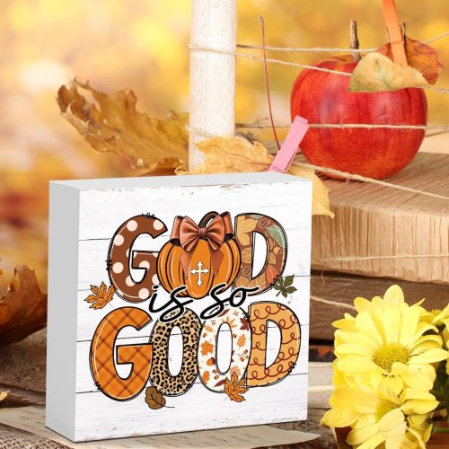 Fall Decor, Pumpkin Wooden Box Sign, Fall Christian Decorations for Home, Autumn Room Decor, Autumn Harvest Farmhouse Rustic Thanksgiving Country Sign for Kitchen Bathroom Office - God Is So Good