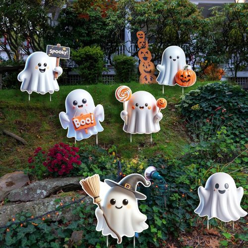 6 Pcs Halloween Ghost Yard Signs Lawn Outdoor Decorations 3D Ghost Yard Stakes for Halloween Home Front Yard Garden Party Supplies(Classic)