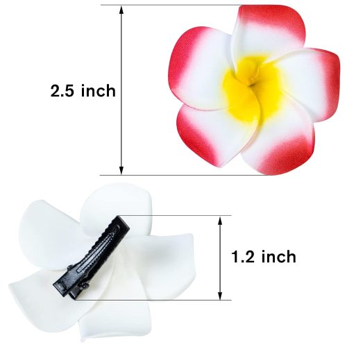 24 Pack Hawaiian Flower Hair Clips, 2.5 Inch Plumeria Foam Hair Accessories Clip for Women, Hawaii Tropical Party Decorations, Beach Pool Vacation Outfit, Luau Party Supplies favors, Bridal Wedding