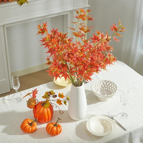 31.5 Inch Artificial Maple Tree Branches Fall Decor – Faux Maple Leaf Stems with Autumn Leaves for Vase Fake Foliage Centerpieces Home Kitchen Festival and Thanksgiving Decorations 4 Pcs