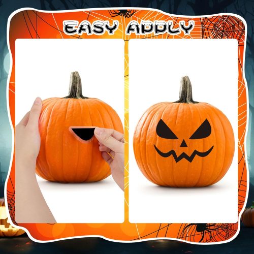 CCINEE Halloween Pumpkin Face Stickers, Pumpkin Decorating Stickers Black Ghost Face Clings Jack-O-Lantern Ornaments for Trick or Treat Party Favors Halloween Decorations, 18 Sheets