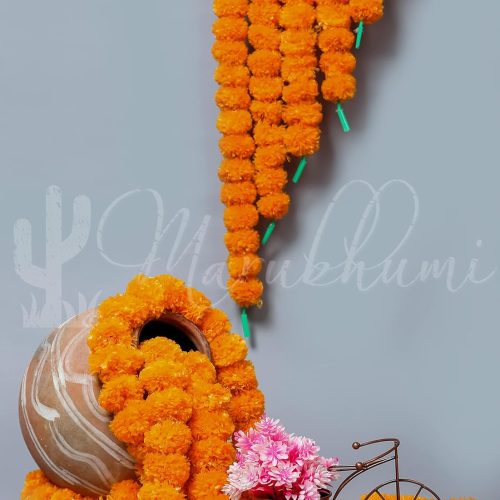Marubhumi 5-PC Artificial Marigold Flower Garland – 5 Feet Long Strands | Diwali, Wedding & Festive Decoration | Traditional Indian Home Décor